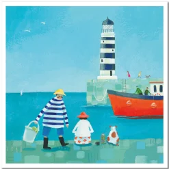 Fishing at the Lighthouse Greetings Card