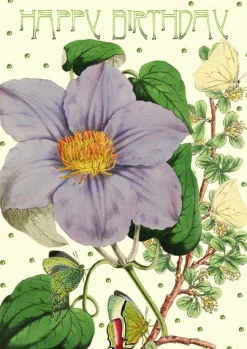 Light Purple Clematis Glitter Birthday Card