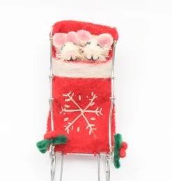 Sleeping Mice on Sleigh with Reindeer Felt Decoration